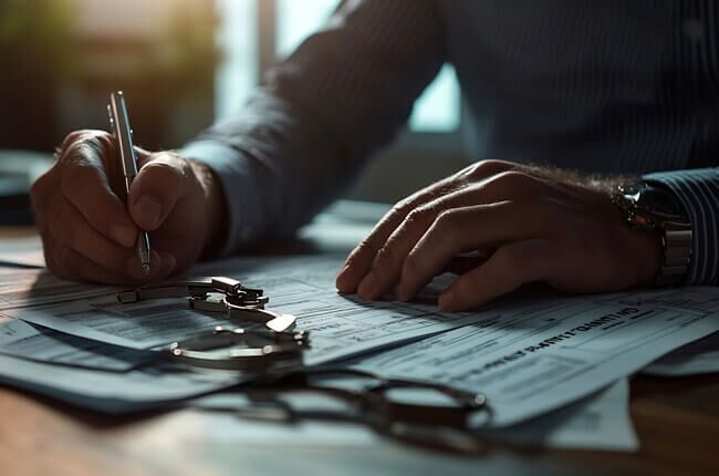 Handcuffed man going to jail for tax fraud