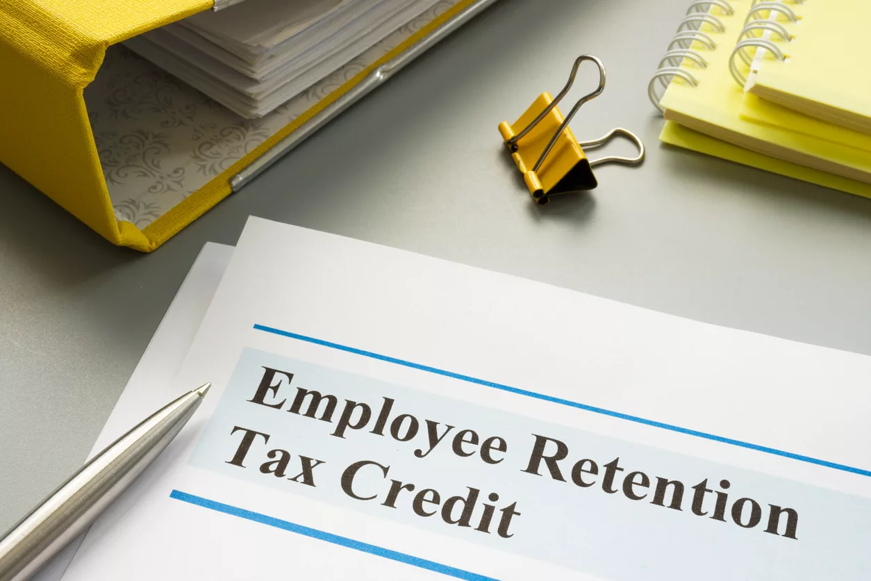 Employee retention tax credit papers and folder to demonstrate ERC claims.