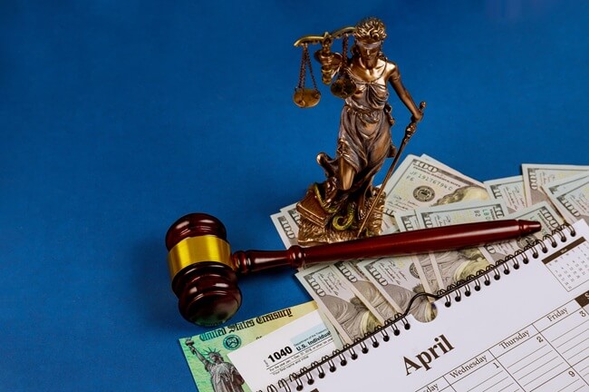 Lady Justice over taxes legally owed to the IRS